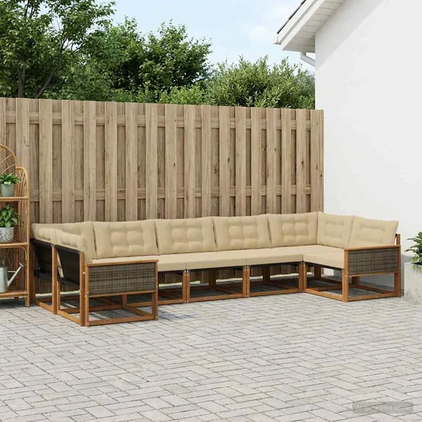 Ensemble de canapés d'extérieur 7 pcs Naturel et Beige