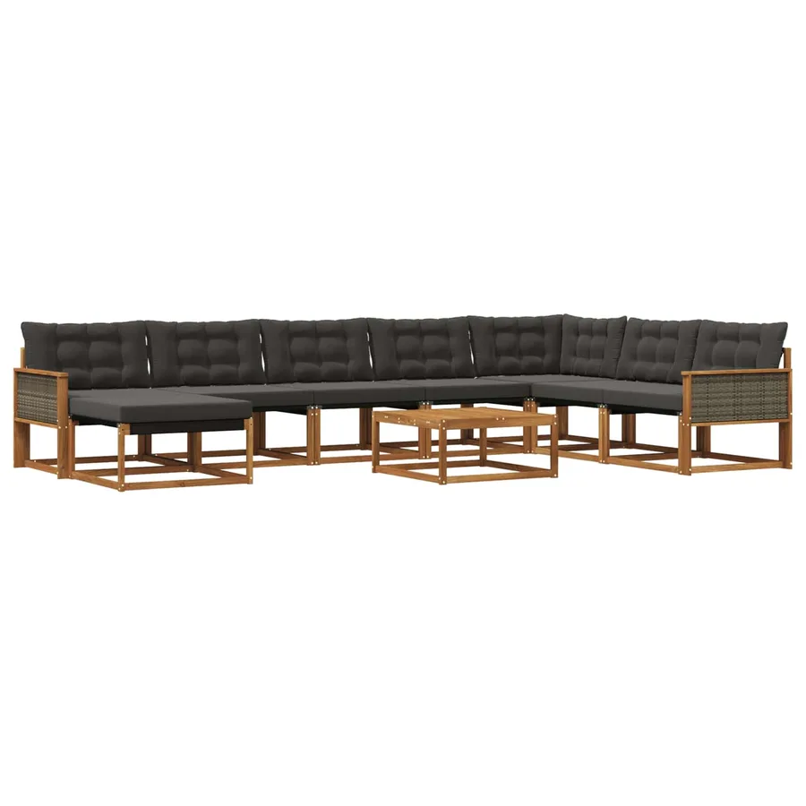 Ensemble de canapés d'extérieur 9 pcs Naturel et noir - 2
