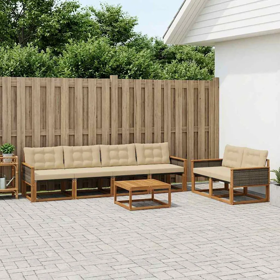 Ensemble de canapés d'extérieur 7 pcs Naturel et Beige