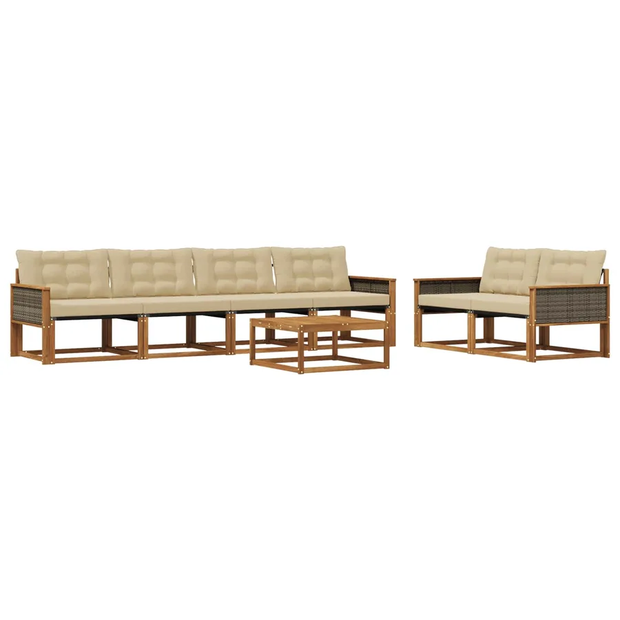 Ensemble de canapés d'extérieur 7 pcs Naturel et Beige - 2