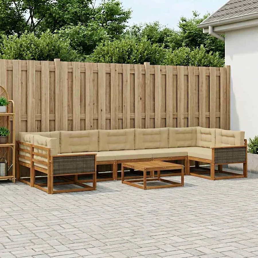 Ensemble de canapés d'extérieur 8 pcs Naturel et Beige
