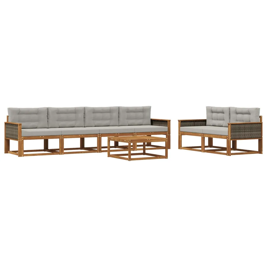 Ensemble de canapés d'extérieur 7 pcs Naturel et Gris clair - 2