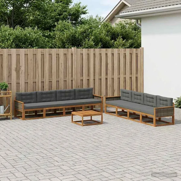 Ensemble de canapés d'extérieur 9 pcs Naturel et Anthracite