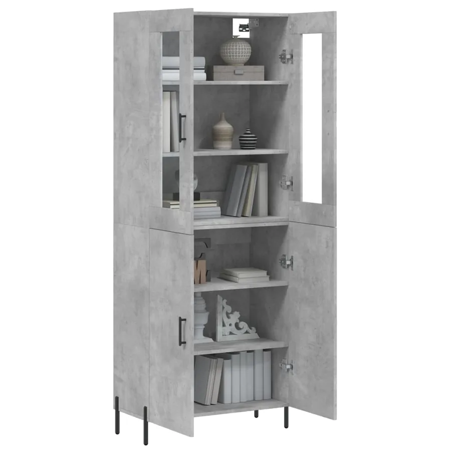 Buffet haut Gris béton 69,5x34x180 cm Bois d'ingénierie - 3