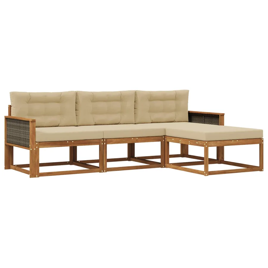 Ensemble de canapés d'extérieur 4 pcs Naturel et Beige - 2