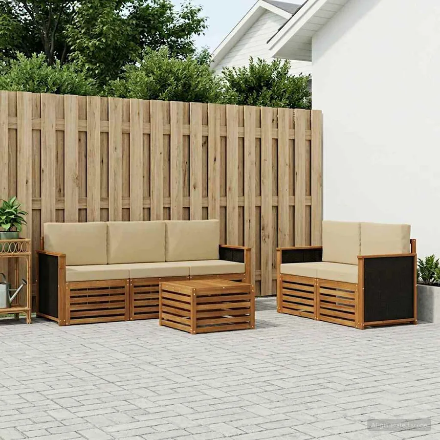 Ensembles de canapés avec coussin 6 pcs Bois d'Acacia Massif