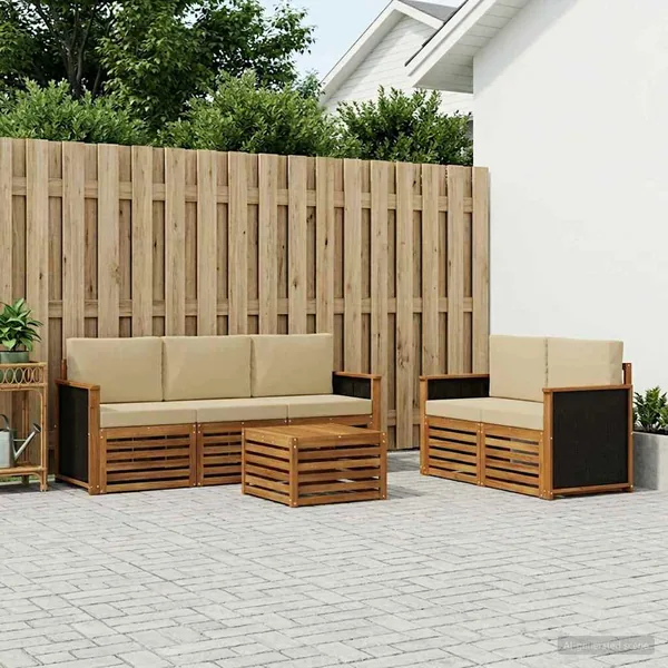 Ensembles de canapés avec coussin 6 pcs Bois d'Acacia Massif