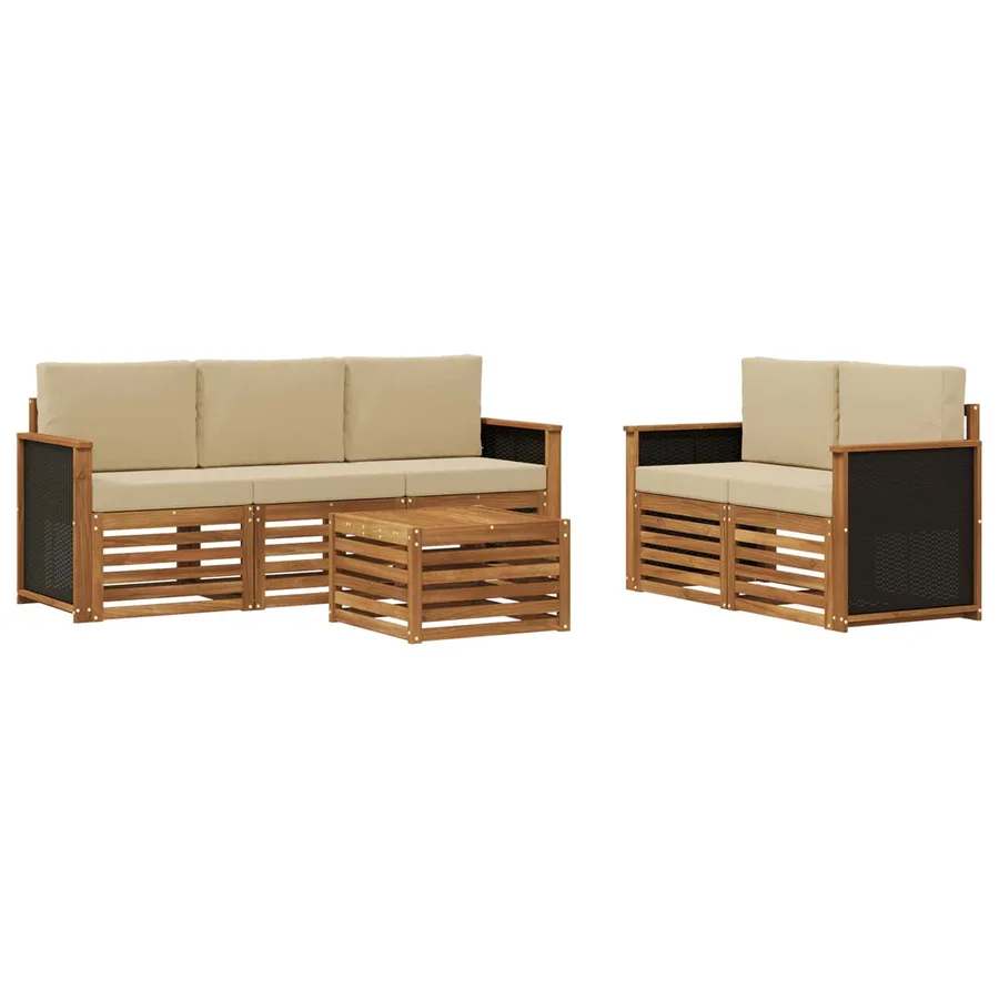Ensembles de canapés avec coussin 6 pcs Bois d'Acacia Massif - 2