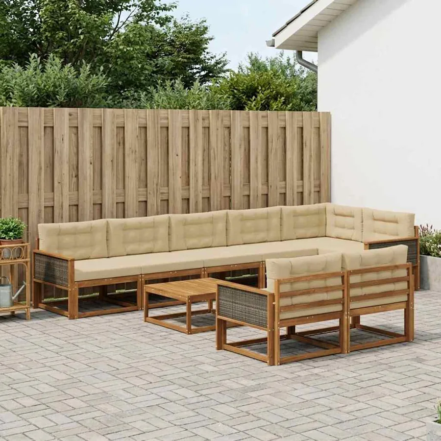 Ensemble de canapés d'extérieur 9 pcs Naturel et Beige