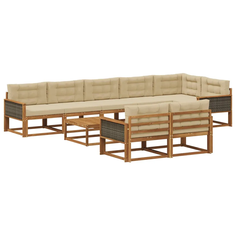 Ensemble de canapés d'extérieur 9 pcs Naturel et Beige - 2