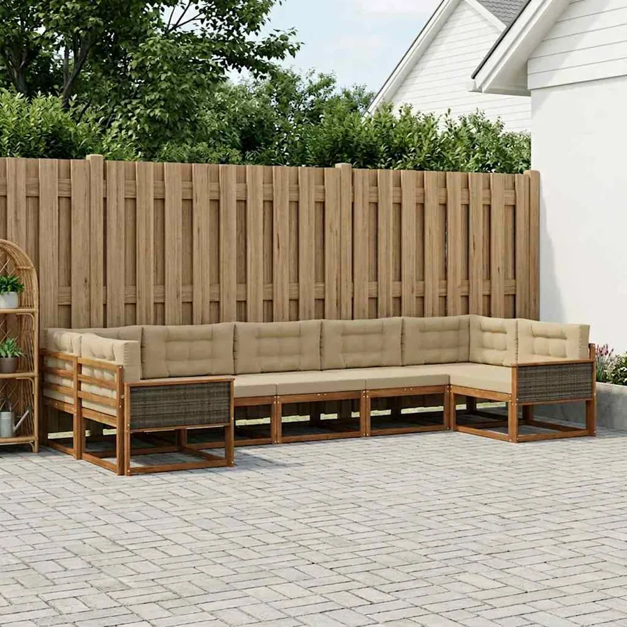 Ensemble de canapés d'extérieur 7 pcs Naturel et Beige
