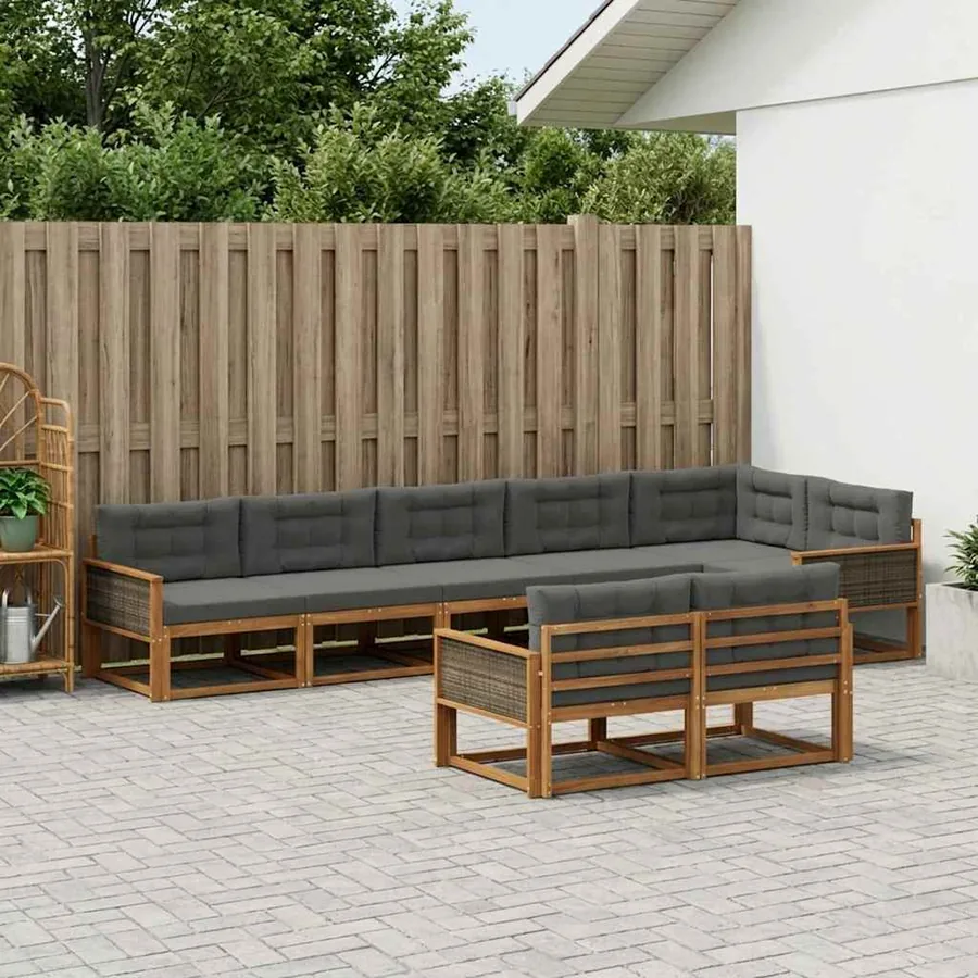 Ensemble de canapés d'extérieur 8 pc Naturel et Anthracite
