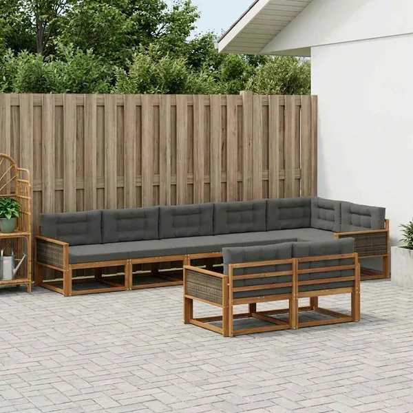 Ensemble de canapés d'extérieur 8 pc Naturel et Anthracite
