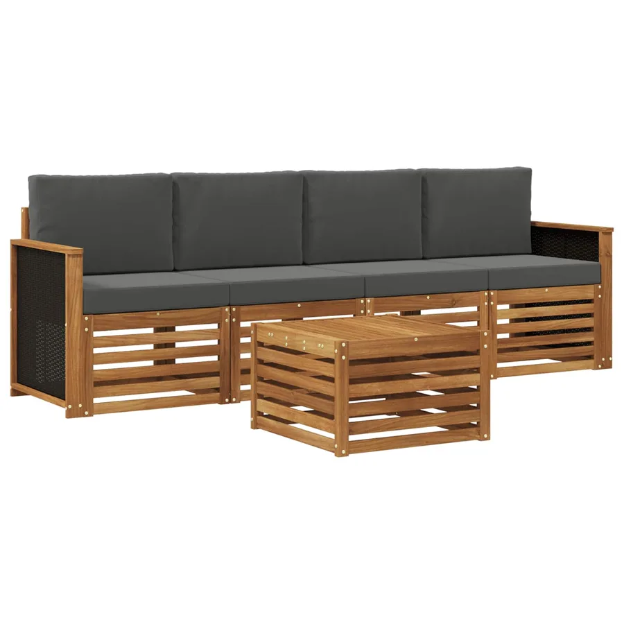 Ensemble de canapés d'extérieur 5 pcs Naturel et Anthracite - 2