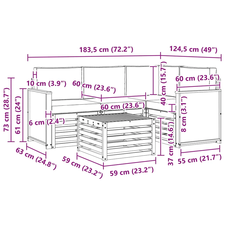 Ensemble de canapés d'extérieur 5 pcs Naturel et gris clair - 7