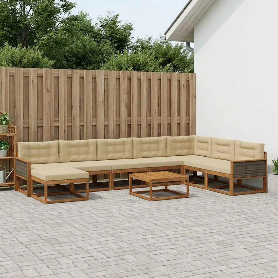 Ensemble de canapés d'extérieur 9 pcs Naturel et Beige