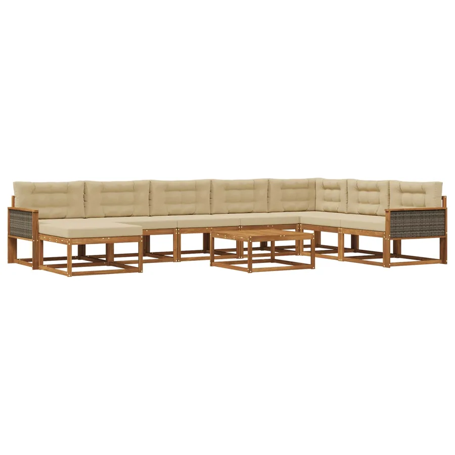 Ensemble de canapés d'extérieur 9 pcs Naturel et Beige - 2