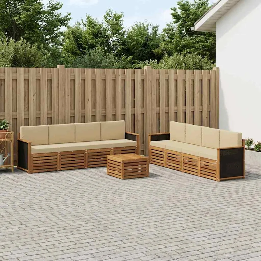 Ensembles de canapés avec coussin 9 pcs Bois d'Acacia Massif