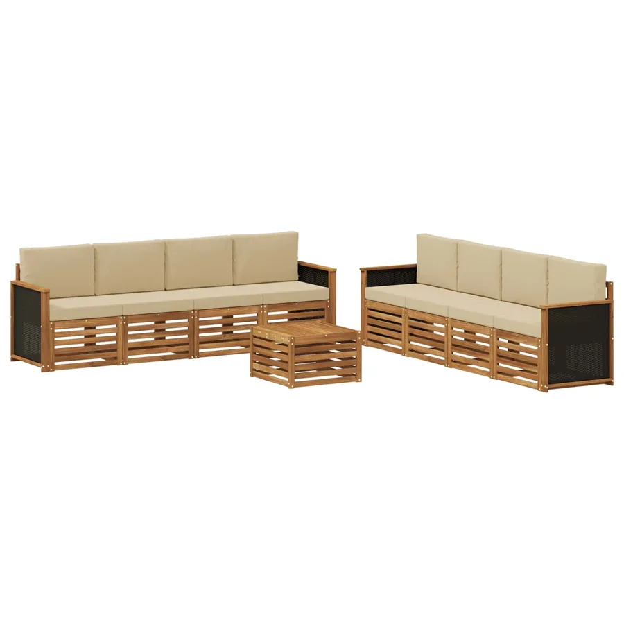 Ensembles de canapés avec coussin 9 pcs Bois d'Acacia Massif - 2