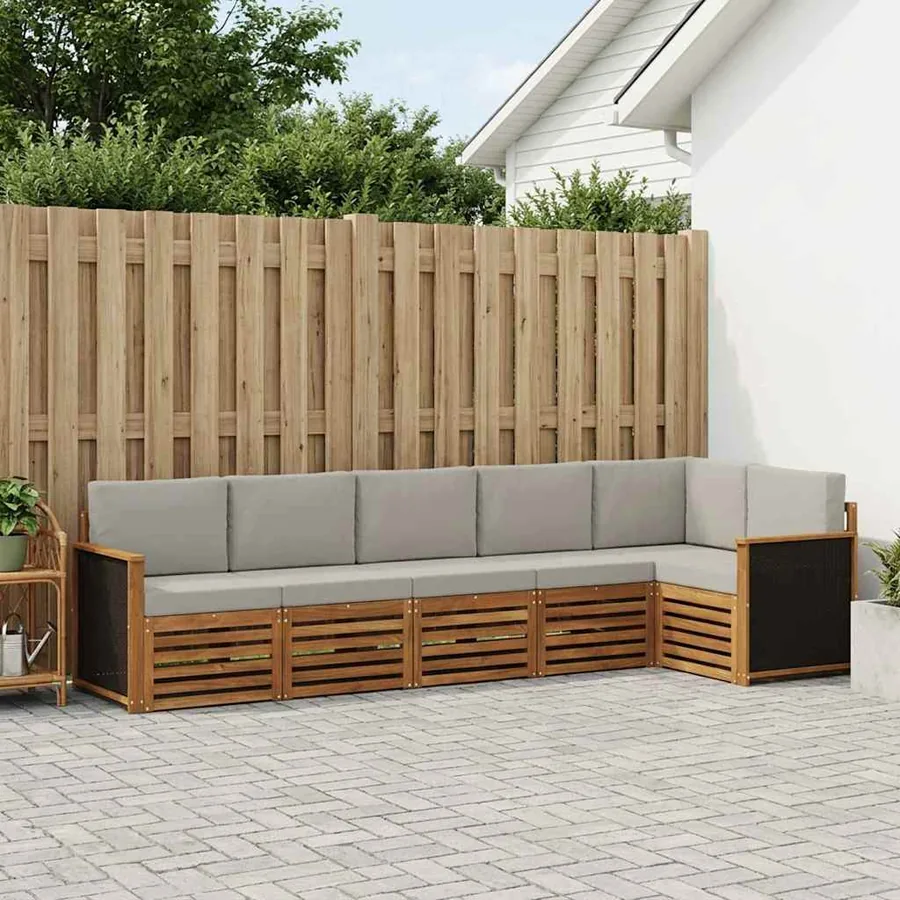 Ensemble de canapé d'angle 5 pcs Naturel et gris clair
