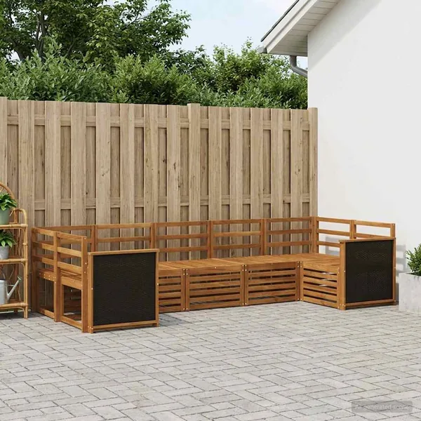 Ensemble de canapé d'angle 6 pcs Naturel Bois d'Acacia Massif