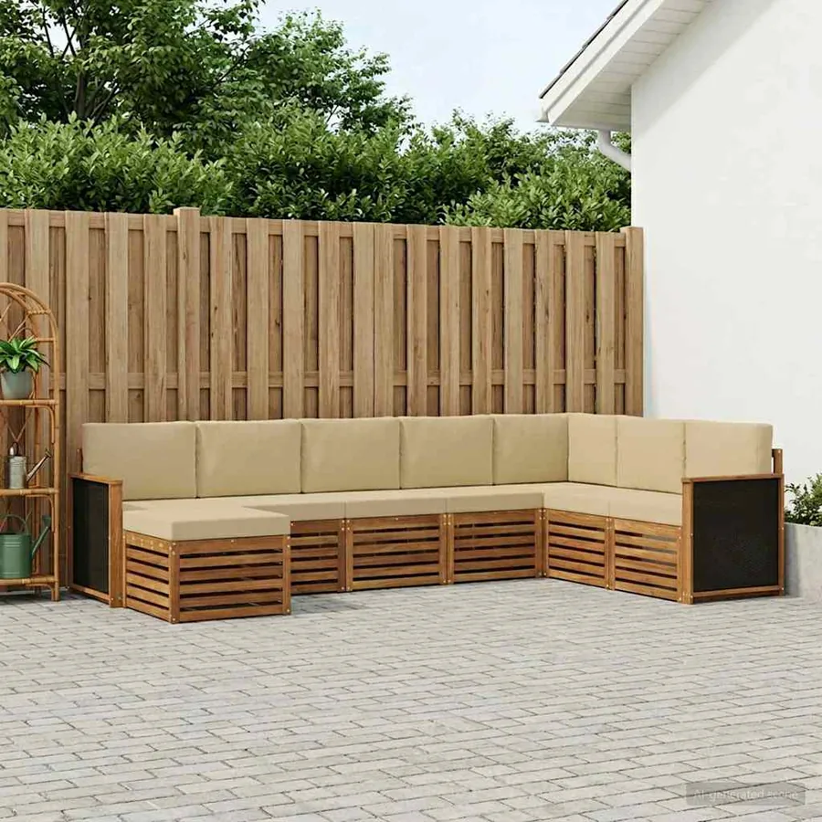 Ensemble de canapés d'extérieur avec coussin 6 pcs Naturel