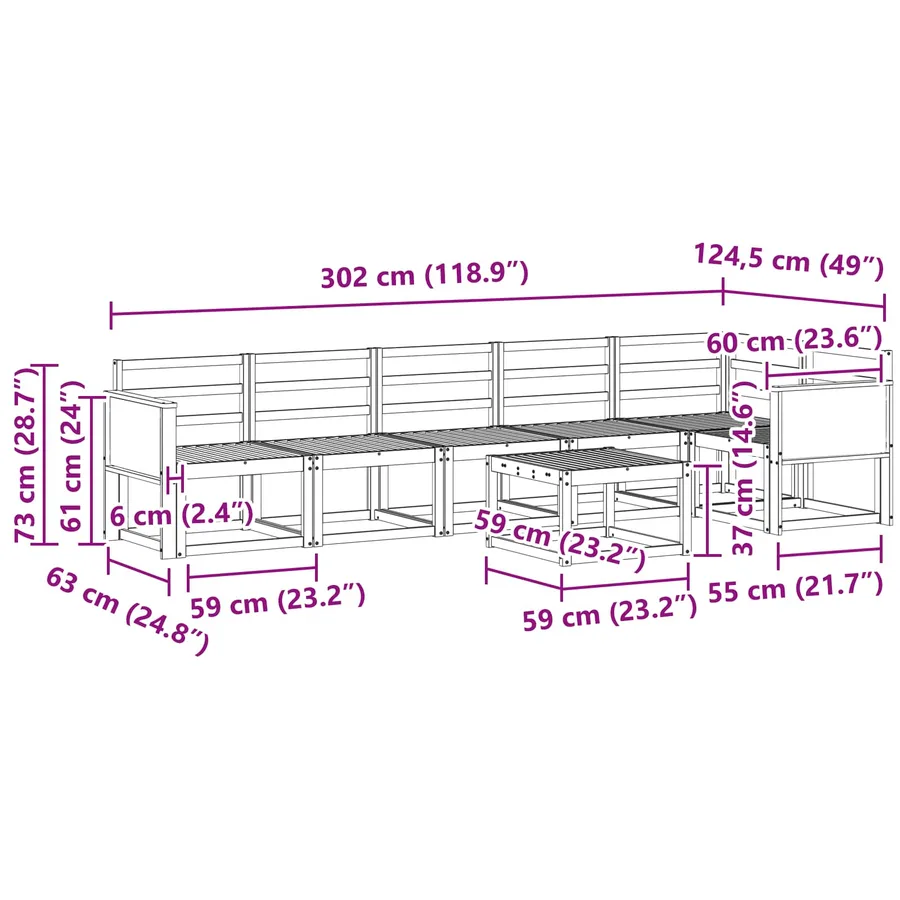 Ensemble de canapés d'extérieur 7 pcs Naturel - 9