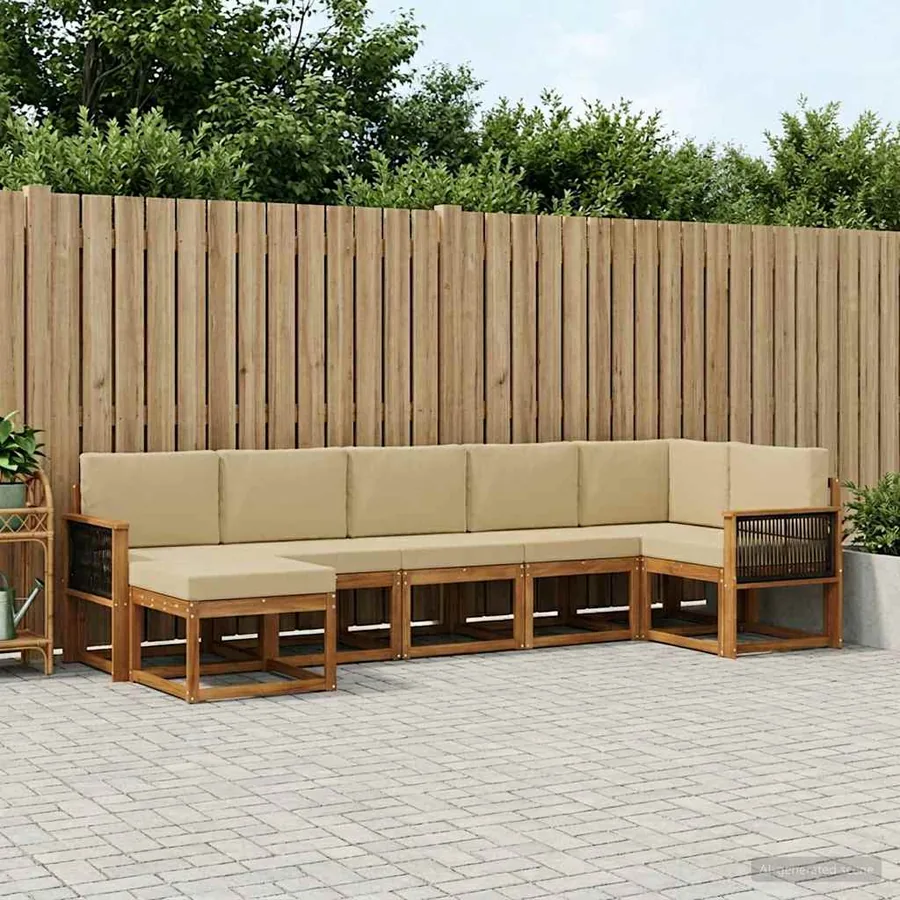 Ensemble de canapés d'extérieur 7 pcs Naturel et Beige