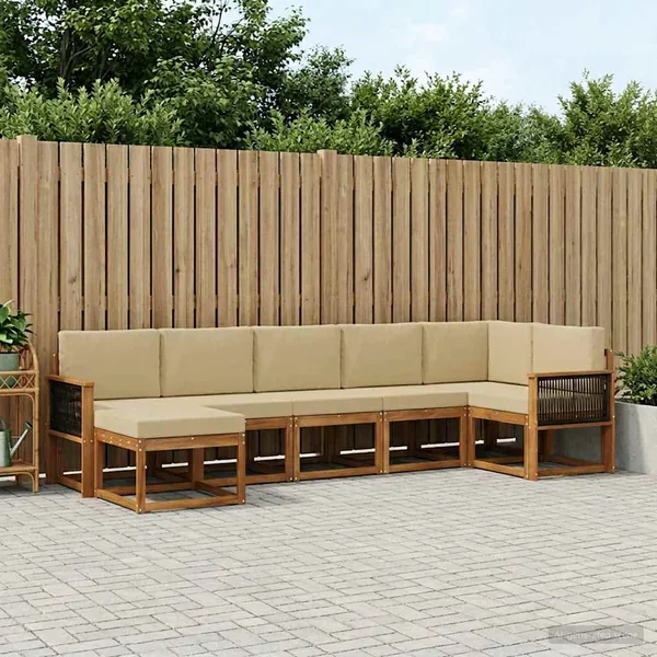 Ensemble de canapés d'extérieur 7 pcs Naturel et Beige