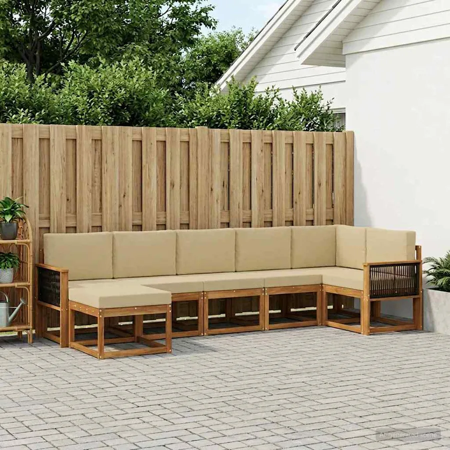 Ensemble de canapés d'extérieur 7 pcs Naturel et Beige - 3