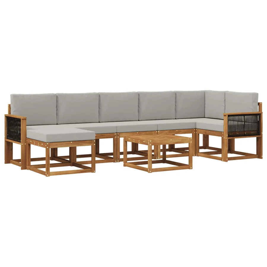Ensemble de canapés d'extérieur 8 pcs Naturel et gris clair - 2