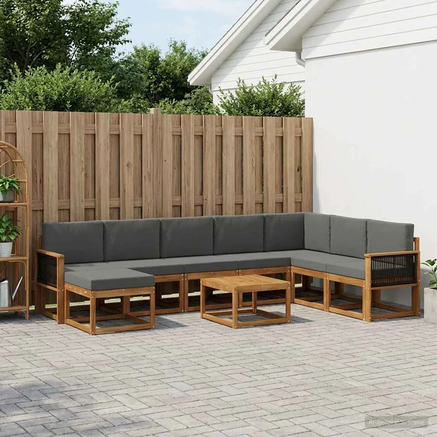 Ensemble de canapés d'extérieur 9 pcs Naturel et Anthracite