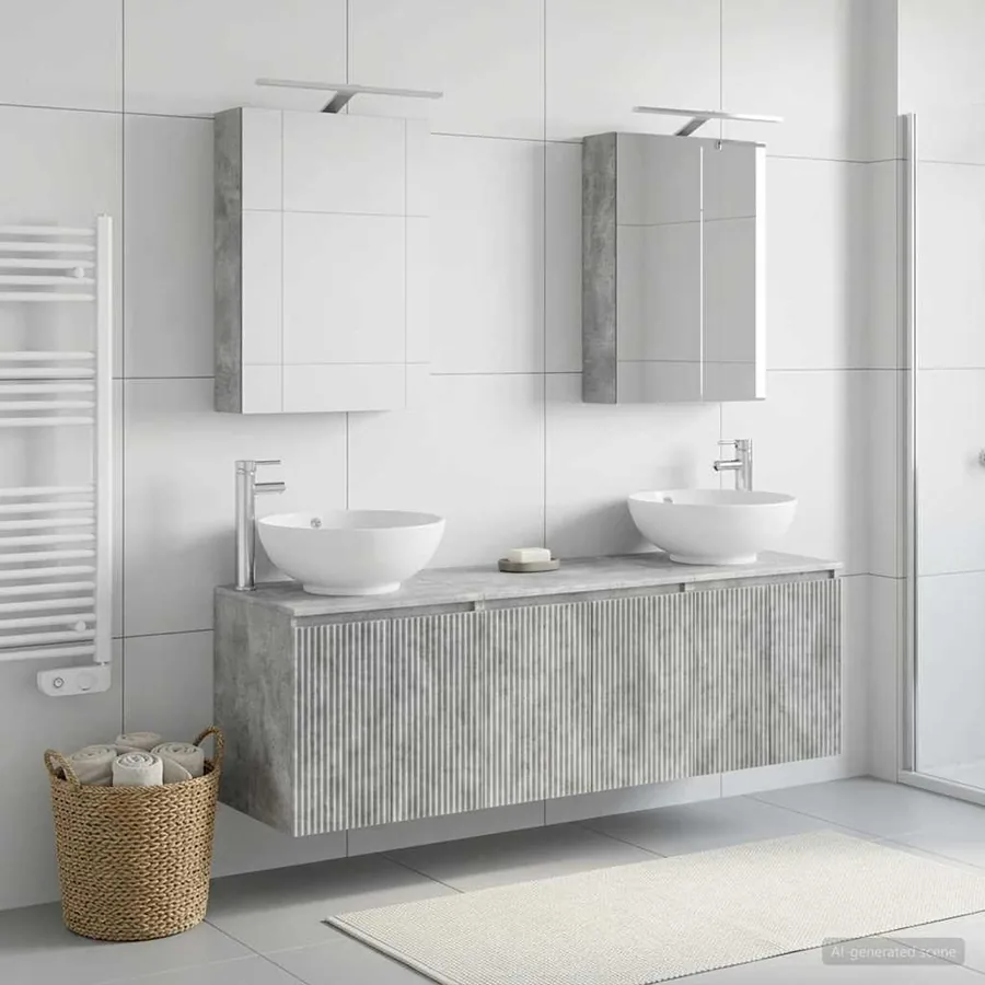 Ensemble d'armoire de salle de bain 5 pcs Gris béton