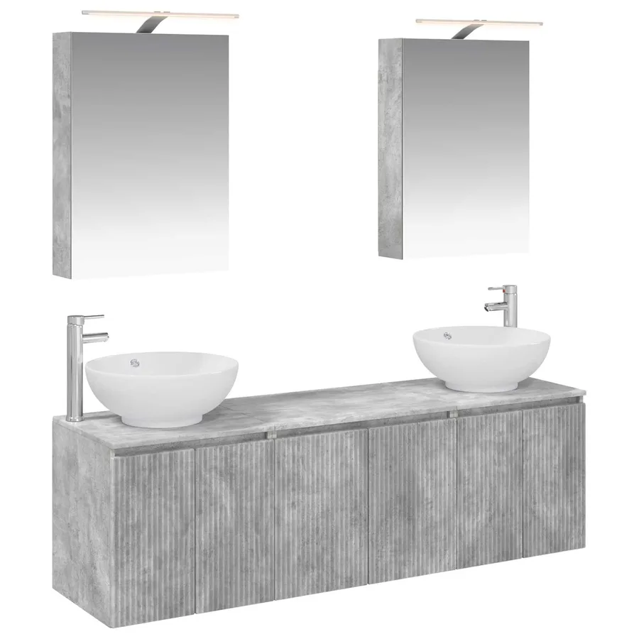 Ensemble d'armoire de salle de bain 5 pcs Gris béton - 2