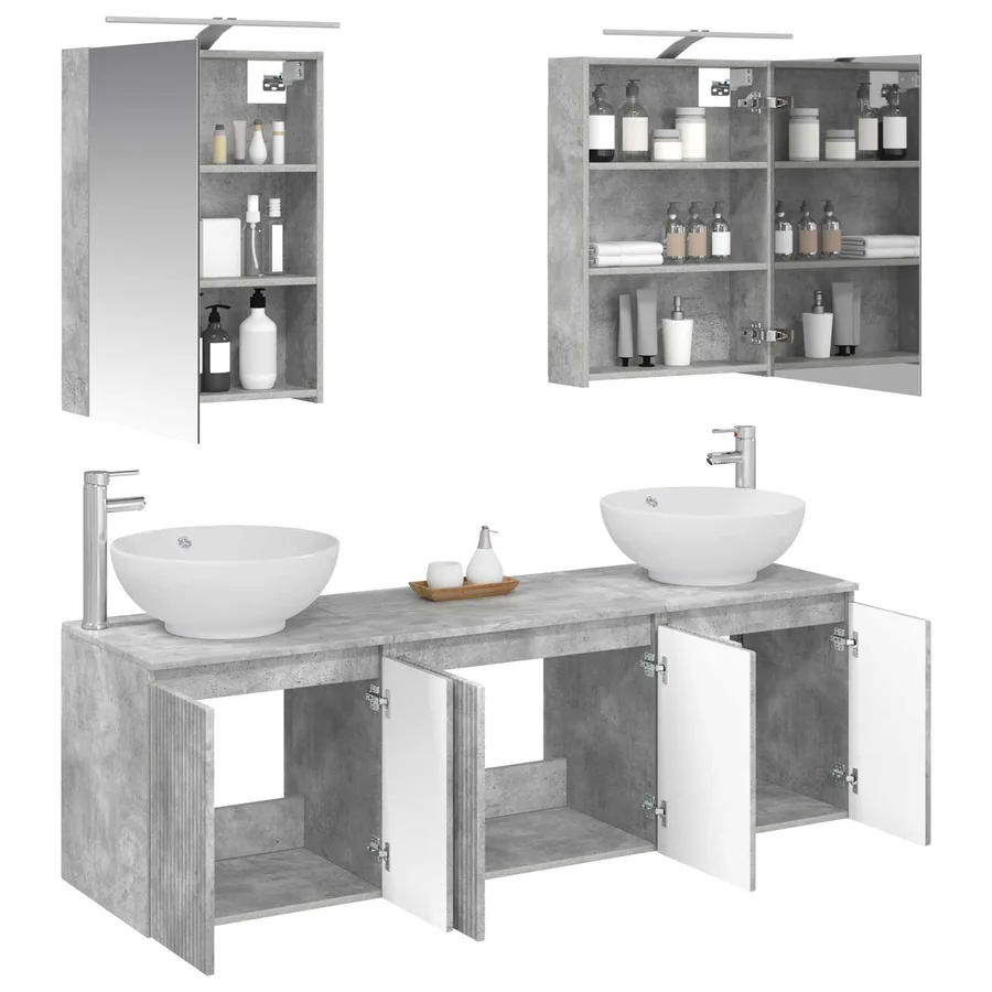 Ensemble d'armoire de salle de bain 5 pcs Gris béton - 3