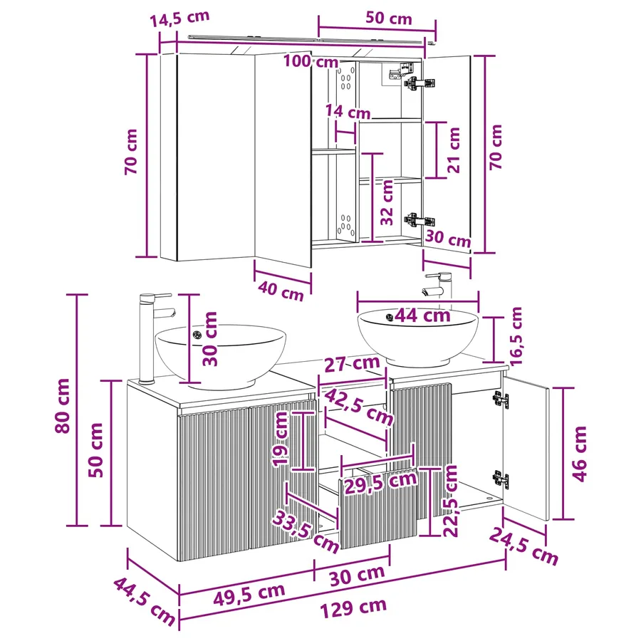 Ensemble d'armoire de salle de bain 4 pcs Blanc - 15