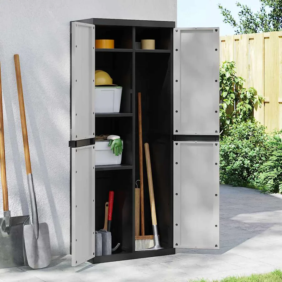 Armoire de rangement d'extérieur gris et noir 65x37x165 cm PP