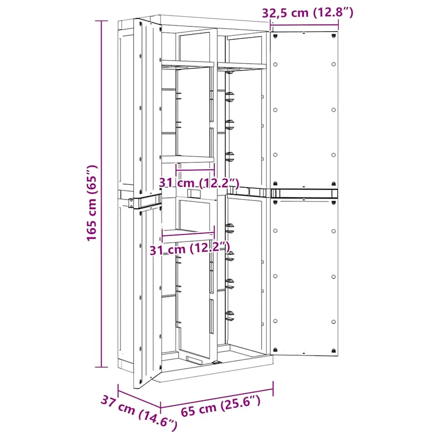 Armoire de rangement d'extérieur gris et noir 65x37x165 cm PP - 12