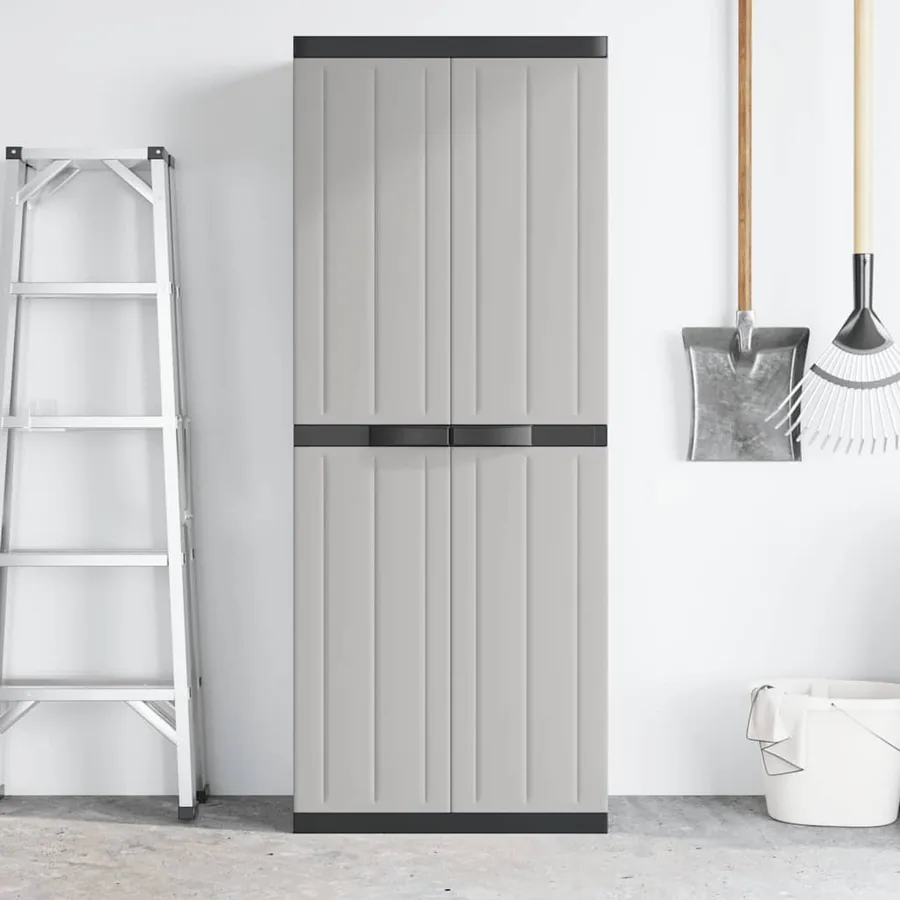 Armoire de rangement d'extérieur gris et noir 65x37x165 cm PP - 3