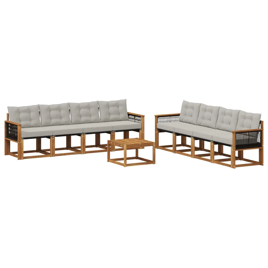 Ensemble de canapés d'extérieur 9 pcs Naturel et gris clair - 2