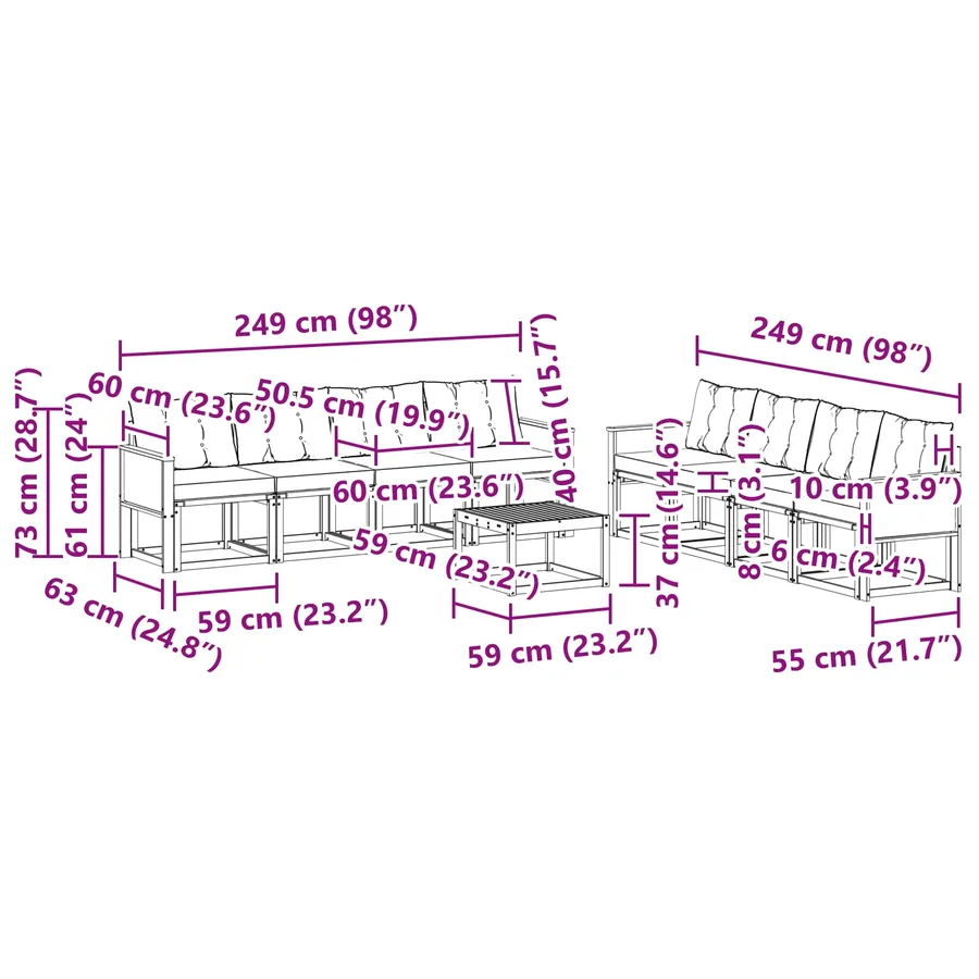 Ensemble de canapés d'extérieur 9 pcs Naturel et gris clair - 8