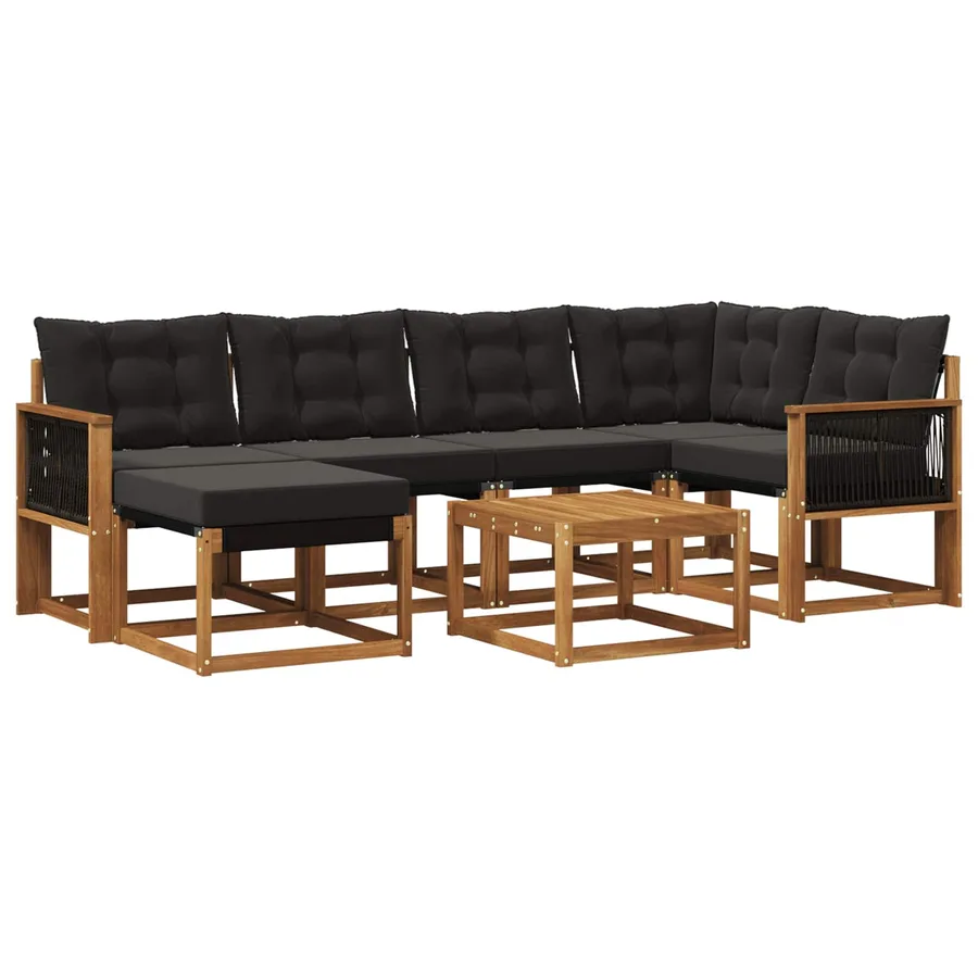 Ensemble de canapés d'extérieur 7 pcs Naturel et noir - 2