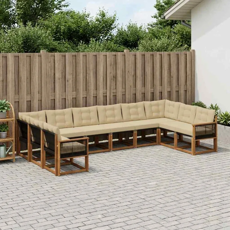 Ensemble de canapés d'extérieur 10 pcs Naturel et Beige