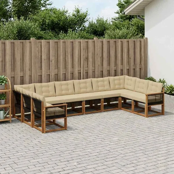 Ensemble de canapés d'extérieur 10 pcs Naturel et Beige
