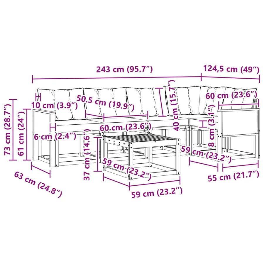 Ensemble de canapés d'extérieur 6 pcs Naturel et gris clair - 8