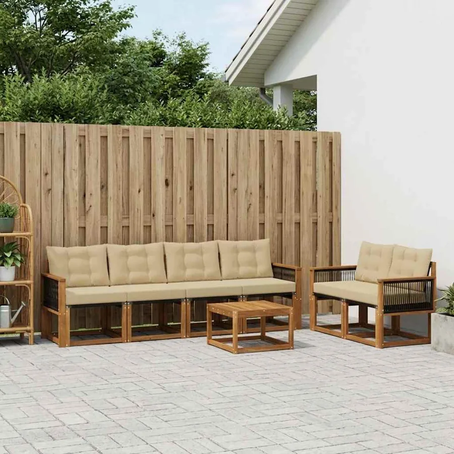 Ensemble de canapés d'extérieur 7 pcs Naturel et Beige