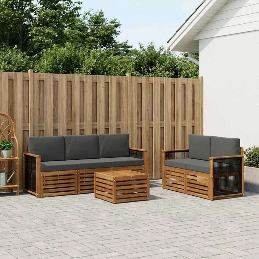 Ensembles de canapés avec coussin 6 pcs Bois d'Acacia Massif