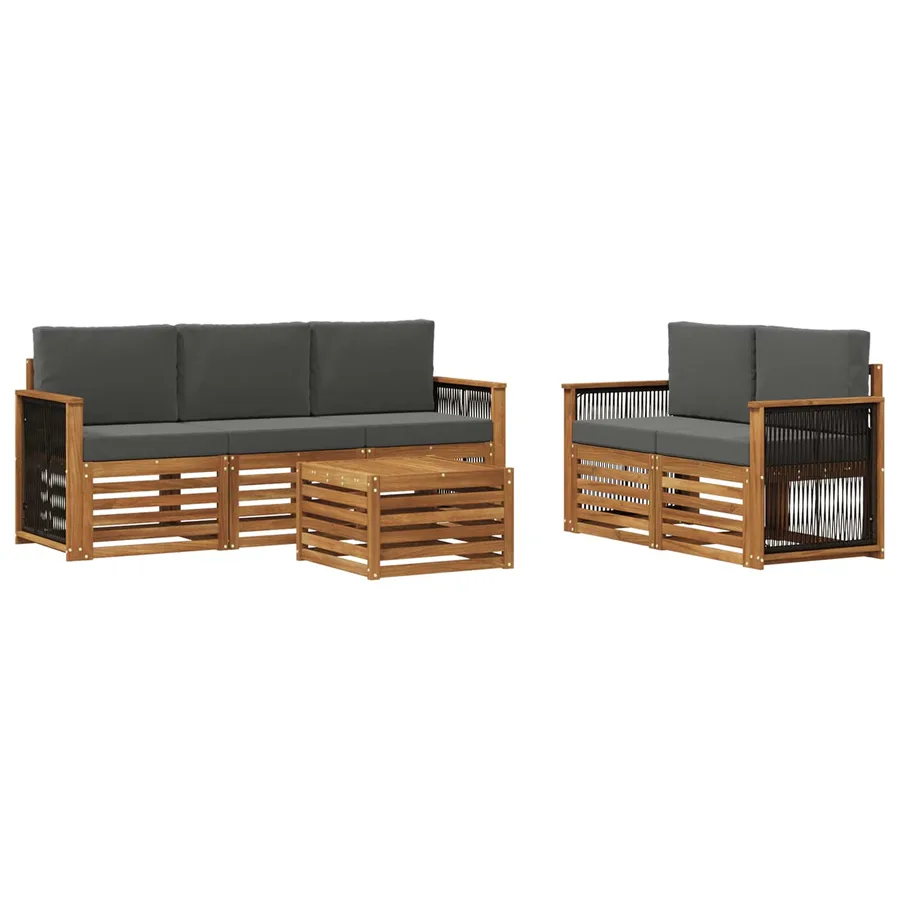 Ensembles de canapés avec coussin 6 pcs Bois d'Acacia Massif - 2