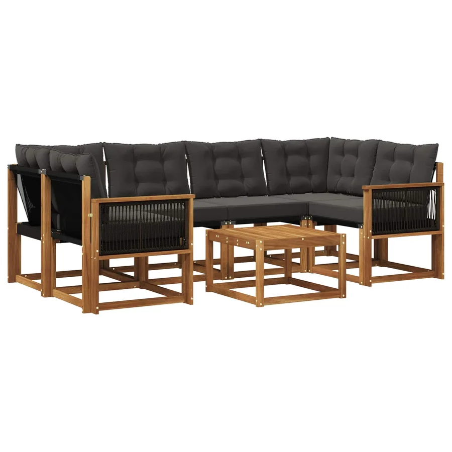 Ensemble de canapés d'extérieur 7 pcs Naturel et noir - 2