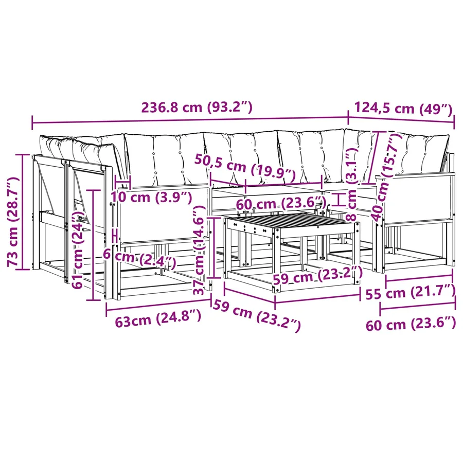 Ensemble de canapés d'extérieur 7 pcs Naturel et noir - 9